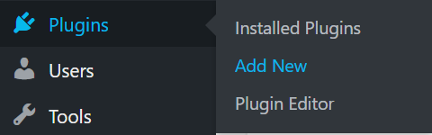 WordPress admin menu to add a new plugin