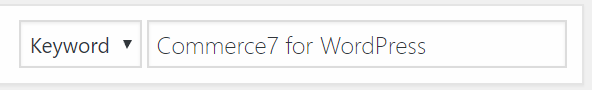 WordPress plugin search field showing the Commerce7 for WordPress text