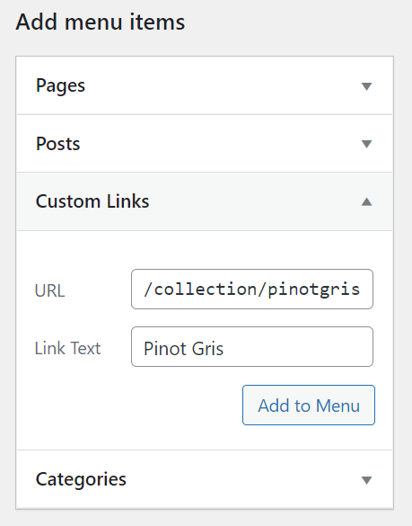WordPress custom links in menus